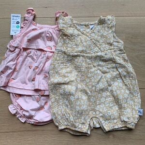 Pink watermelon set + Yellow floral Romper